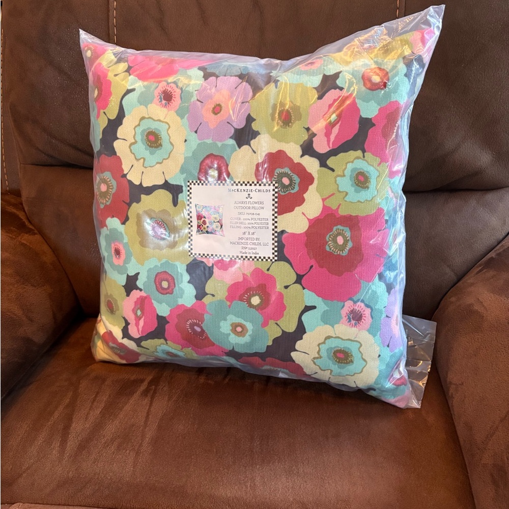 Mackenzie Childs Floral Multicolor Throw Pillow new in plastic